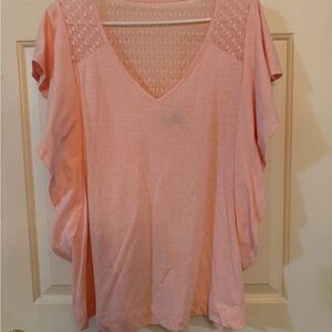 ⭐️2/15$ Lane Bryant Light Pink V-Neck Lace Yoke Top